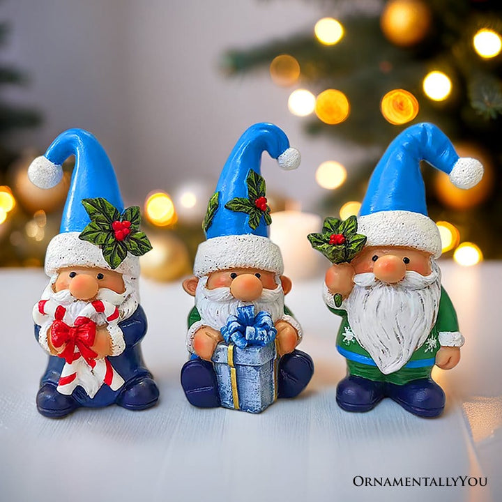ForProduct-01SkyBlueHatFestiveHolidayGnomeSetofThreeMiniatureChristmasTabletopFigurineStatues