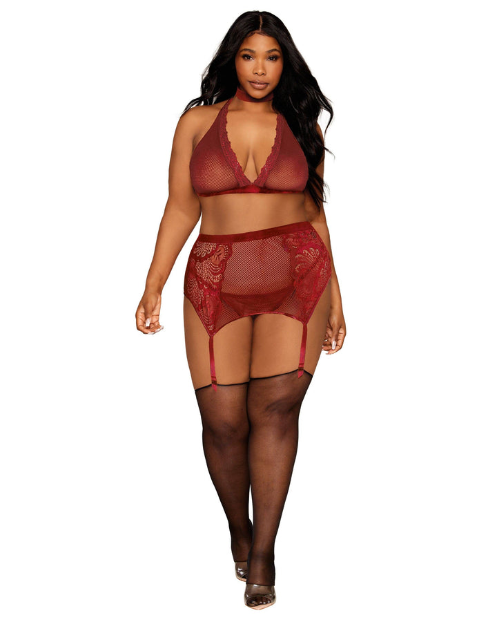 dreamgirl-plus-size-fishnet-lace-velvet-trims-halter-bralette-garter-belt-lingerie-set-dreamgirl-315462
